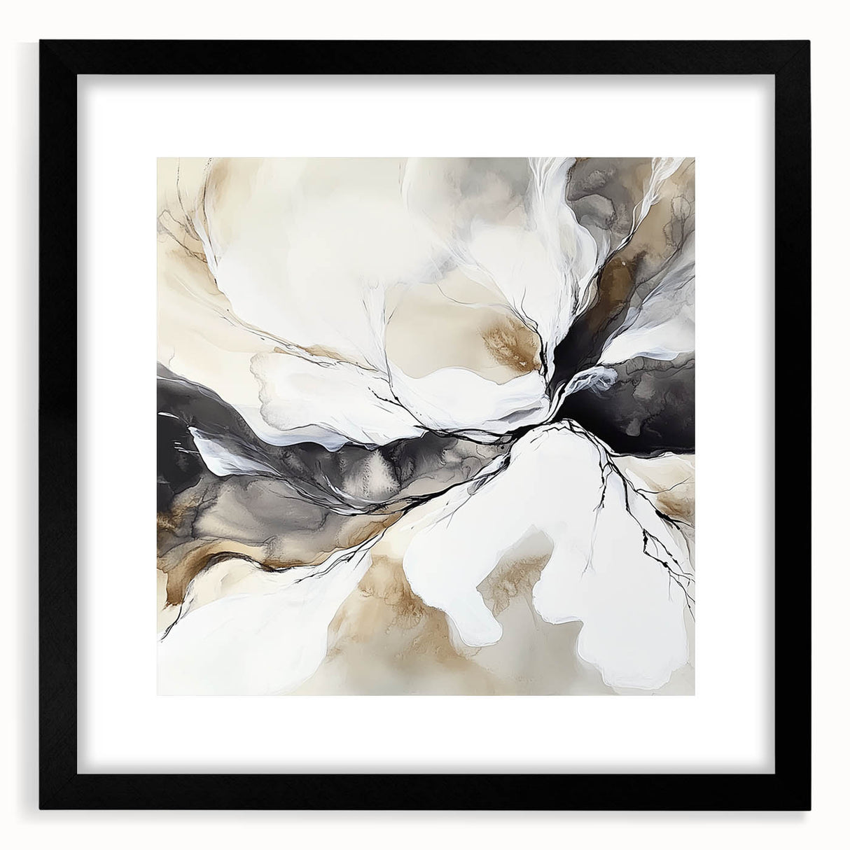 Geometric Abstract Wall Decor – Black, White & Beige Canvas Art