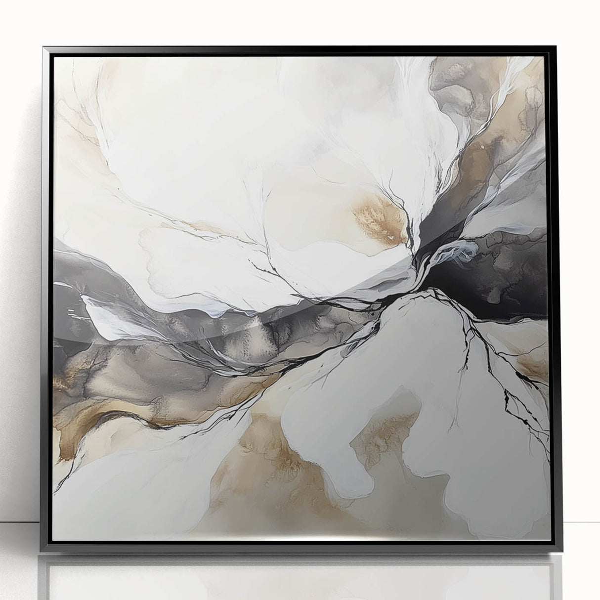 Geometric Abstract Wall Decor – Black, White & Beige Canvas Art