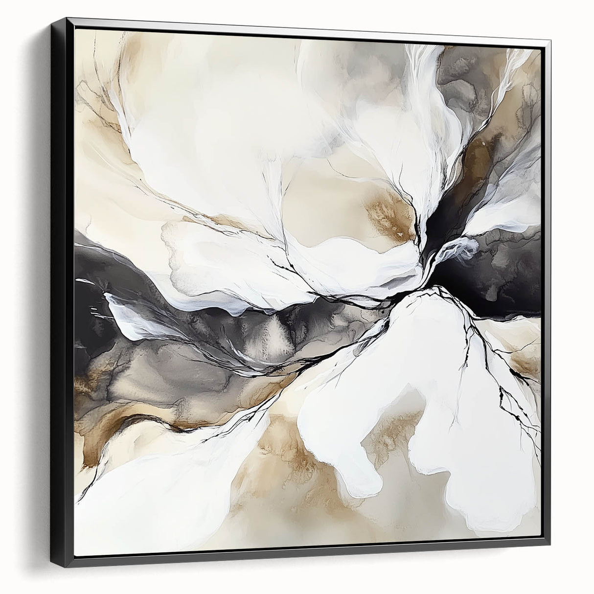 Geometric Abstract Wall Decor – Black, White & Beige Canvas Art