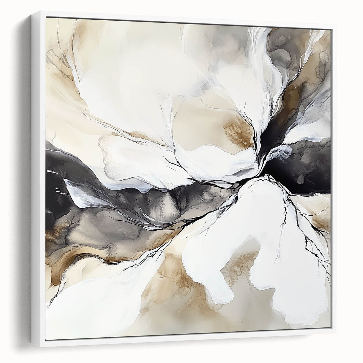 Geometric Abstract Wall Decor – Black, White & Beige Canvas Art