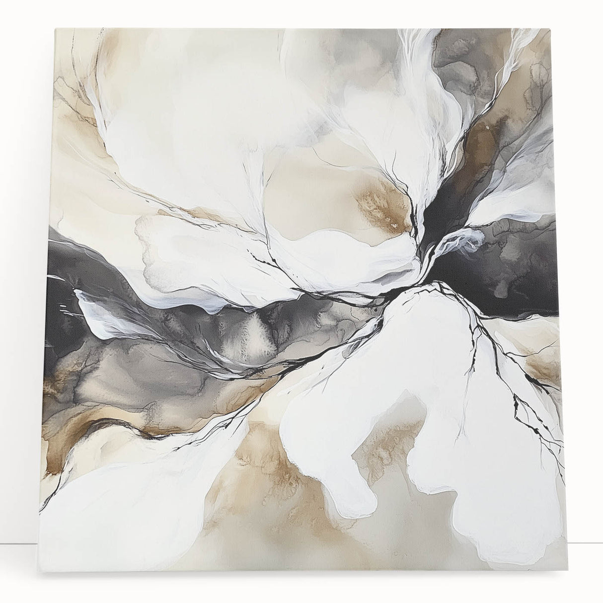 Geometric Abstract Wall Decor – Black, White & Beige Canvas Art