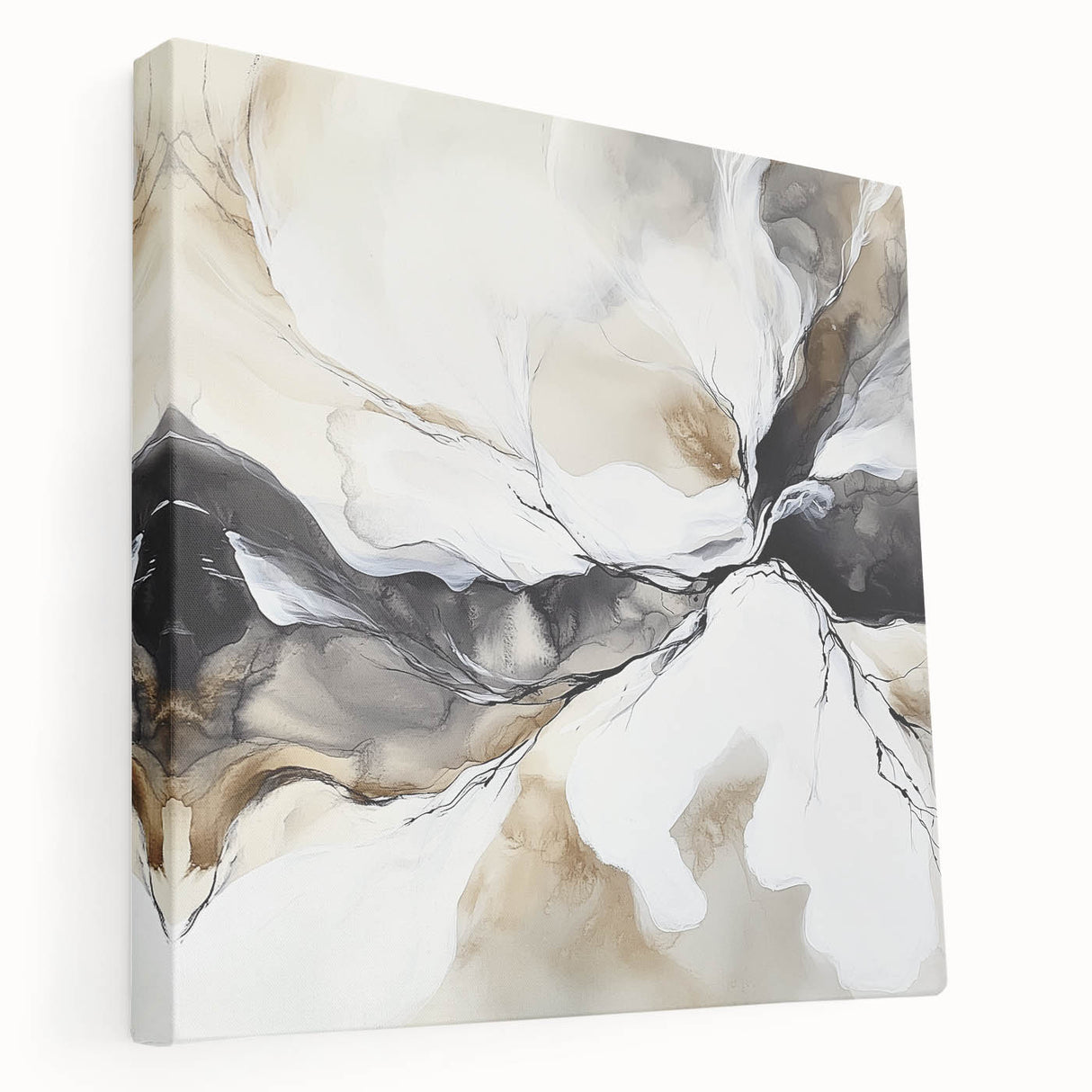 Geometric Abstract Wall Decor – Black, White & Beige Canvas Art