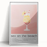 Art deco poster featuring stylized food and drinks in bold black and white tones, framed in acrylic.