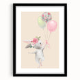 Floral Bunny Balloon Girls Room Wall Art – Kids Room Art Print