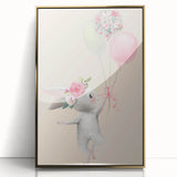 Floral Bunny Balloon Girls Room Wall Art – Kids Room Art Print