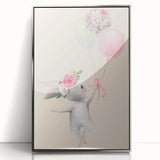 Floral Bunny Balloon Girls Room Wall Art – Kids Room Art Print