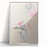 Floral Bunny Balloon Girls Room Wall Art – Kids Room Art Print