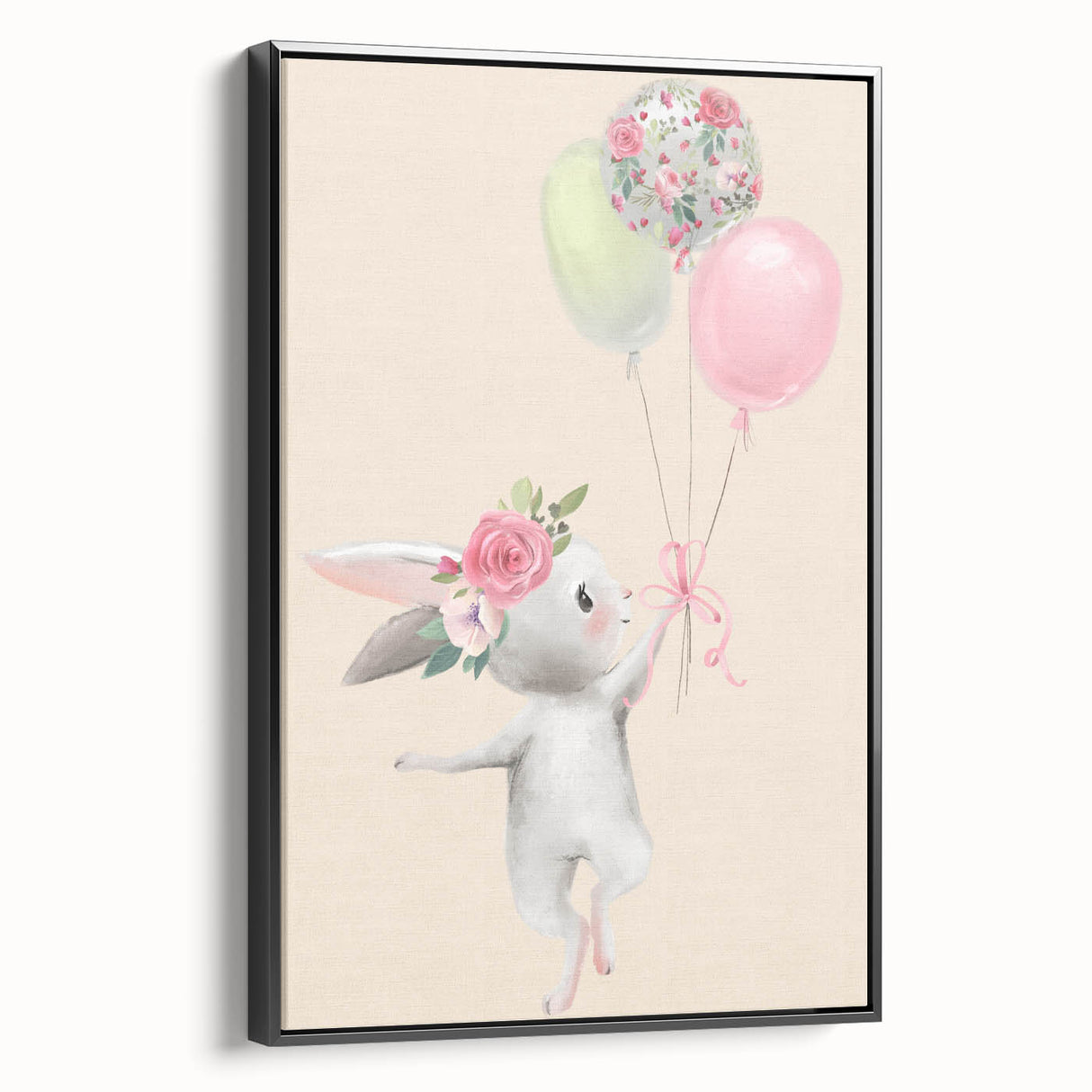 Floral Bunny Balloon Girls Room Wall Art – Kids Room Art Print