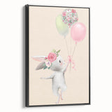 Floral Bunny Balloon Girls Room Wall Art – Kids Room Art Print