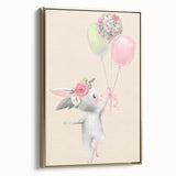 Floral Bunny Balloon Girls Room Wall Art – Kids Room Art Print