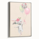 Floral Bunny Balloon Girls Room Wall Art – Kids Room Art Print