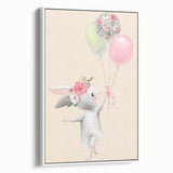 Floral Bunny Balloon Girls Room Wall Art – Kids Room Art Print
