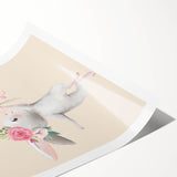 Floral Bunny Balloon Girls Room Wall Art – Kids Room Art Print