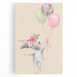 Floral Bunny Balloon Girls Room Wall Art – Kids Room Art Print