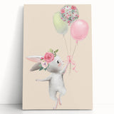 Floral Bunny Balloon Girls Room Wall Art – Kids Room Art Print
