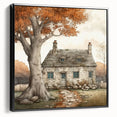 Black and white framed canvas depicting a vintage landscape scene, ideal for bedroom wall decor.