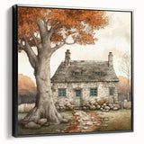 Black and white framed canvas depicting a vintage landscape scene, ideal for bedroom wall decor.