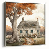 Framed canvas landscape art depicting a colorful autumn scene, suitable for enhancing a living room or office space.