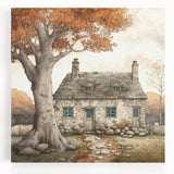 Large black and white stretched canvas depicting a minimalist autumn tree, suitable for kitchen wall art.