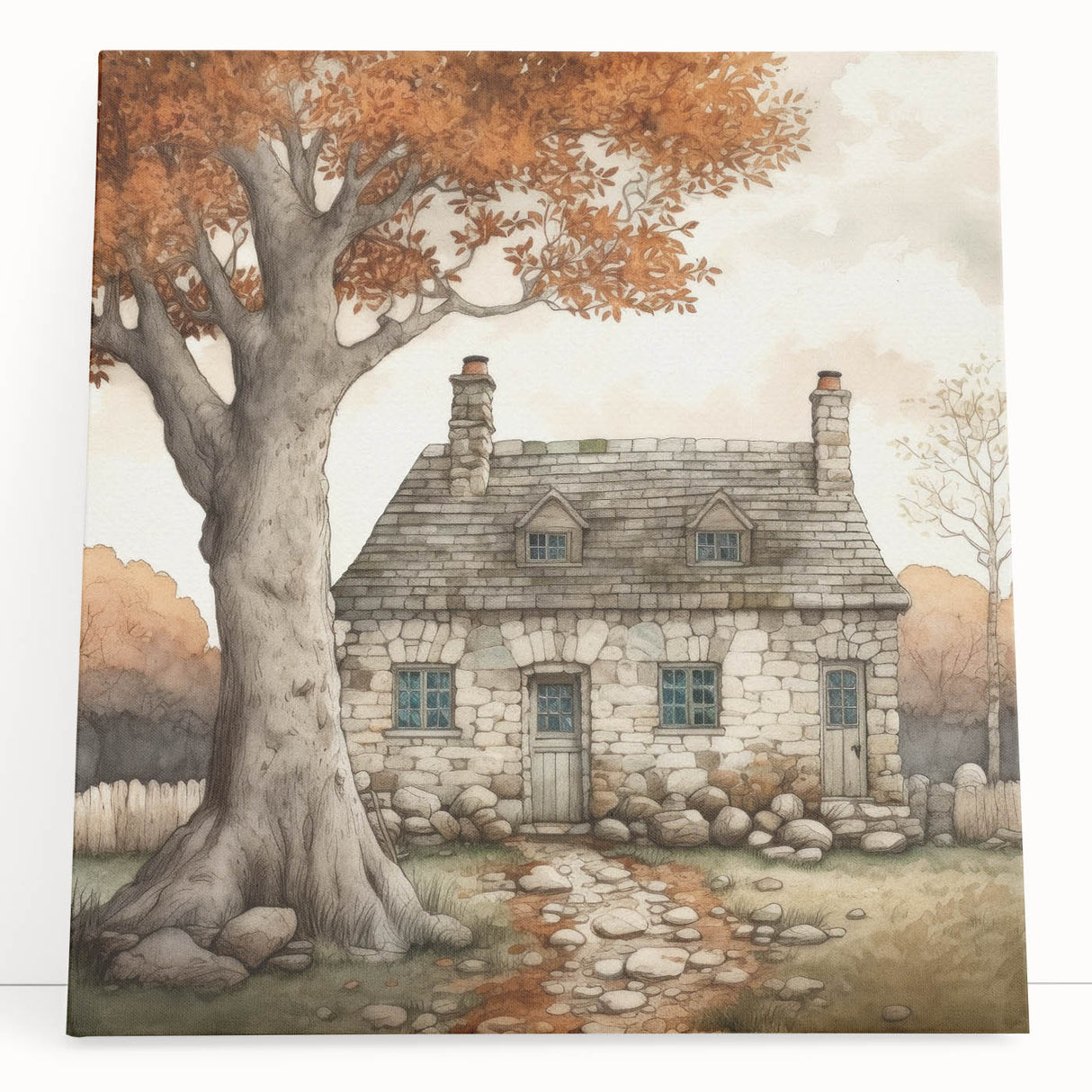 Large black and white canvas of a tree in autumn, ideal for kitchen or bedroom decor.
