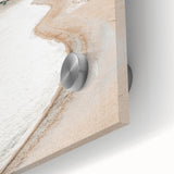 Large abstract wall art in vibrant orange and yellow tones on acrylic glass, ideal for dining room ambiance.