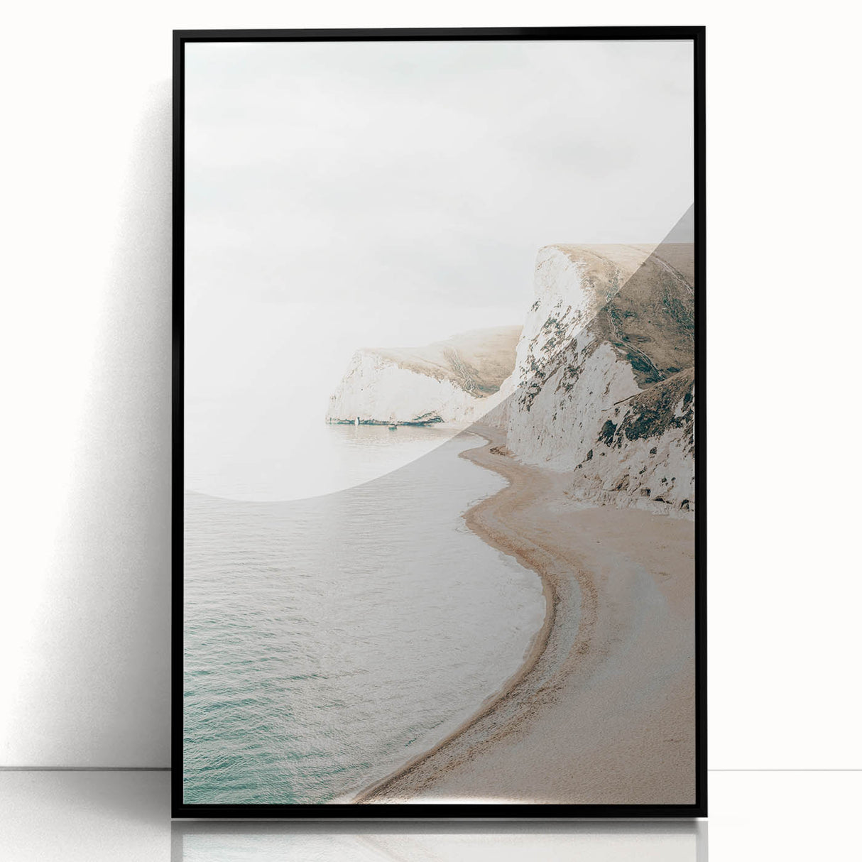 Large abstract wall art featuring swirling patterns in warm orange and yellow tones, framed in black acrylic.