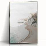 Mid-century modernist art depicting a summer scene in vibrant colors on a silver-framed acrylic print.