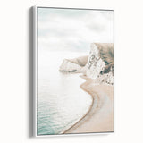 Framed canvas depicting a vintage summer landscape with lush greenery and a light blue sky, ideal for bedroom wall decor.