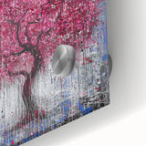 Close-up of vibrant abstract floral acrylic artwork on glass, showcasing intricate details and vivid colors, perfect for modern home decor.