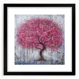 Abstract floral artwork framed in black, showcasing vibrant colors and intricate details, perfect for modern home decor or gallery displays.