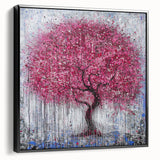 Framed abstract floral canvas art displaying vibrant colors and intricate designs, showcased in a sleek black frame, ideal for modern home decor.