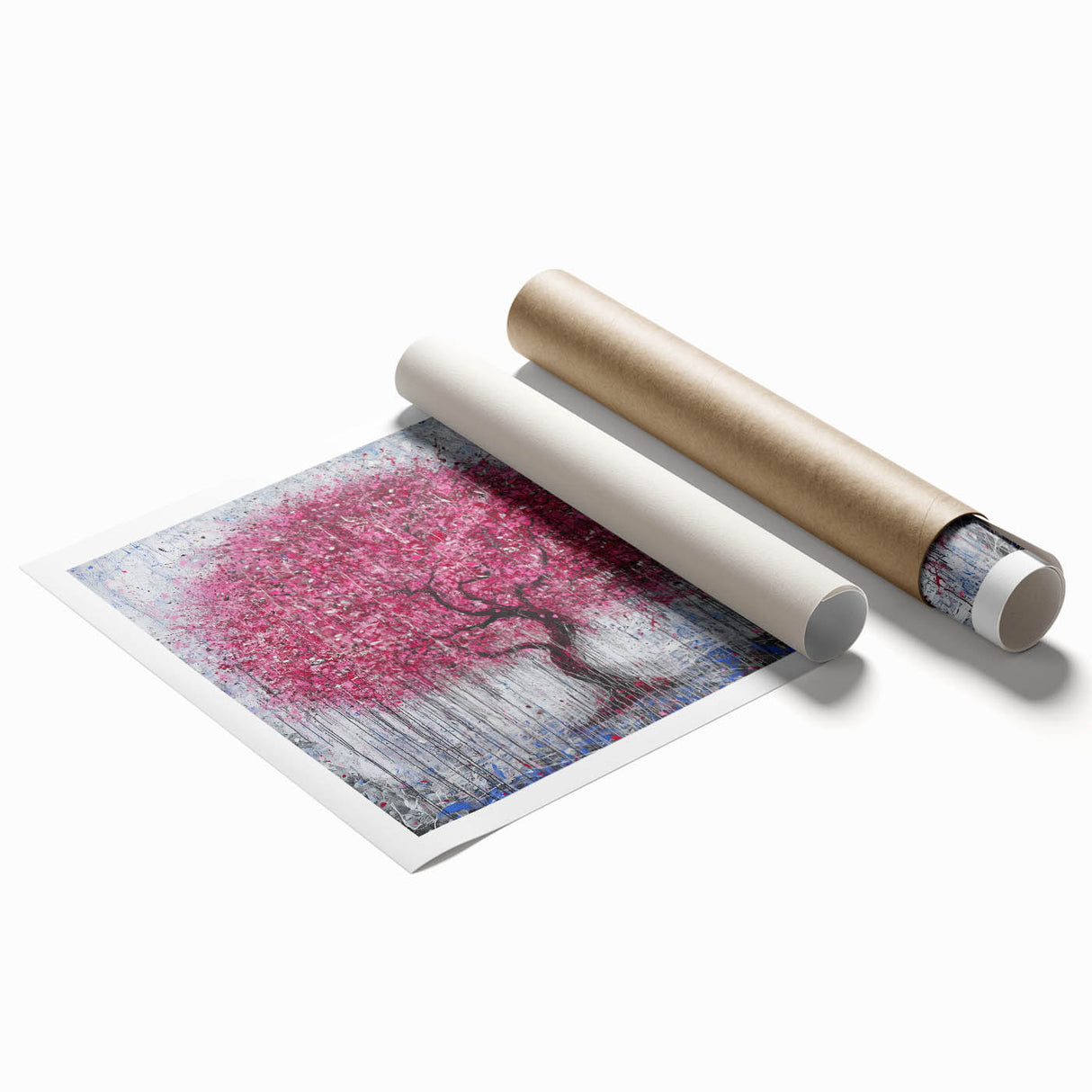 Abstract floral design rolled print featuring vibrant colors and intricate patterns, ideal for home decor or art collections, packaged securely in a protective tube.