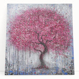 Abstract floral stretched canvas art featuring vibrant colors and intricate designs, elegantly leaning against a neutral wall, perfect for modern home decor.