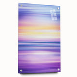 Abstract landscape artwork displayed in a sleek acrylic frame, showcasing vibrant colors and dynamic shapes, perfect for modern home decor. Features a side view with visible mounting pins for easy installation.