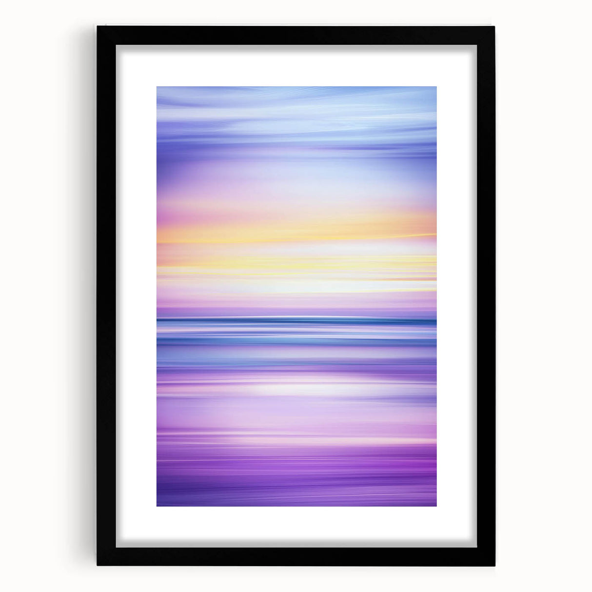Abstract landscape artwork framed in black with a mat border, displaying vibrant colors and shapes, ideal for modern home decor or office settings. This piece adds a touch of contemporary elegance and artistic flair to any room.