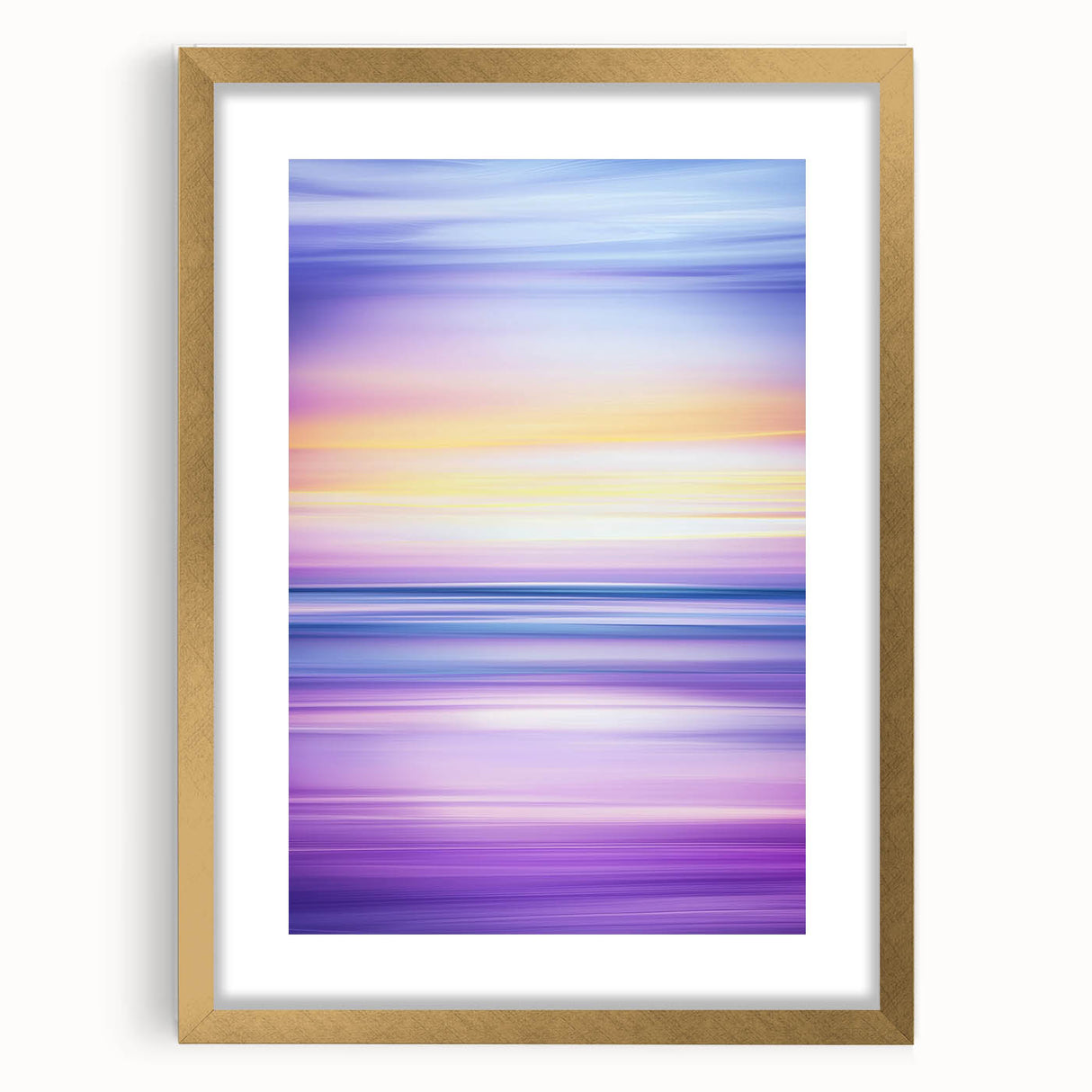 Abstract landscape artwork framed in a gold mat, showcasing vibrant colors and intricate details, ideal for enhancing modern home decor and artistic spaces.