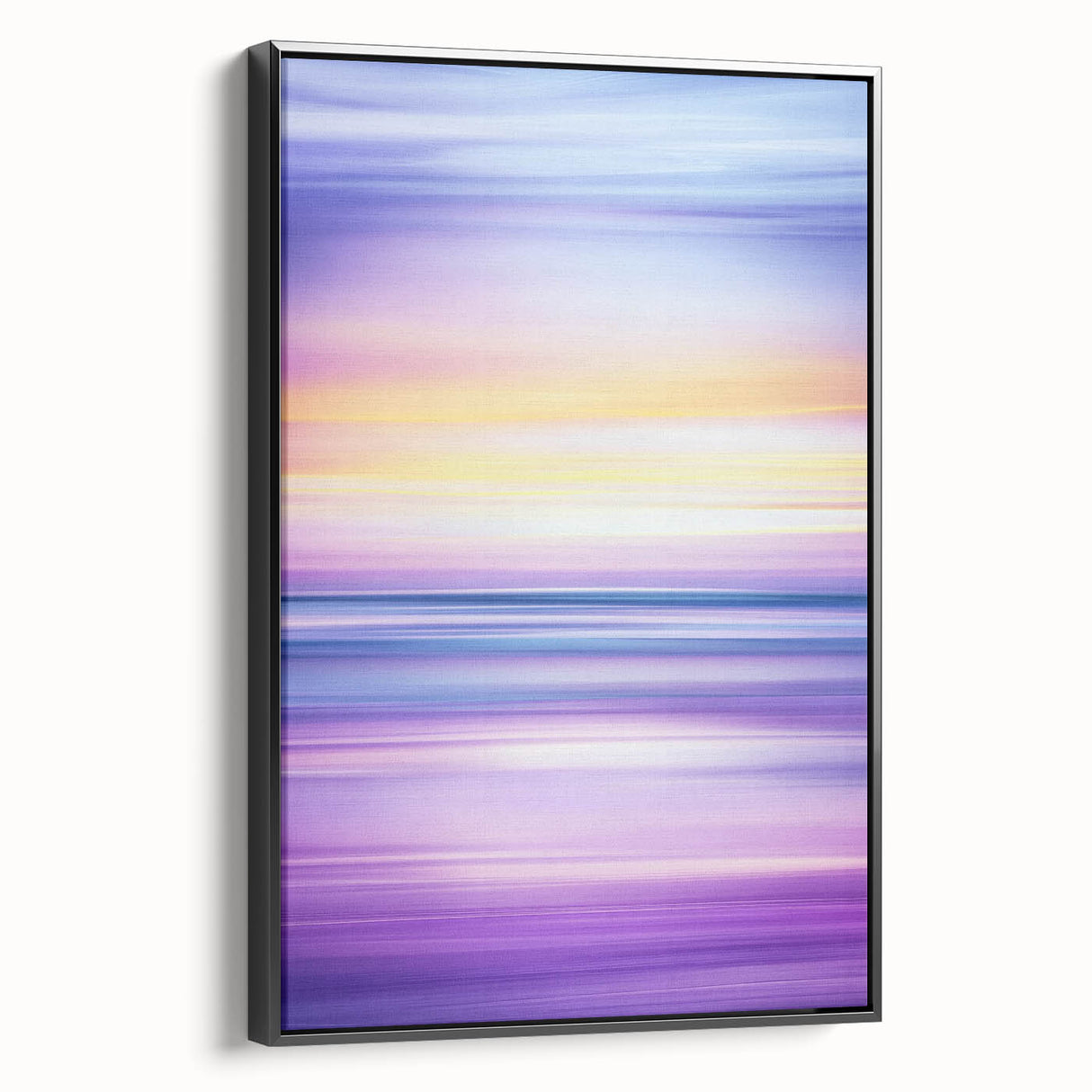 Framed abstract landscape canvas art featuring a blend of earthy tones and vibrant colors, displayed from a black side view, ideal for modern home decor.