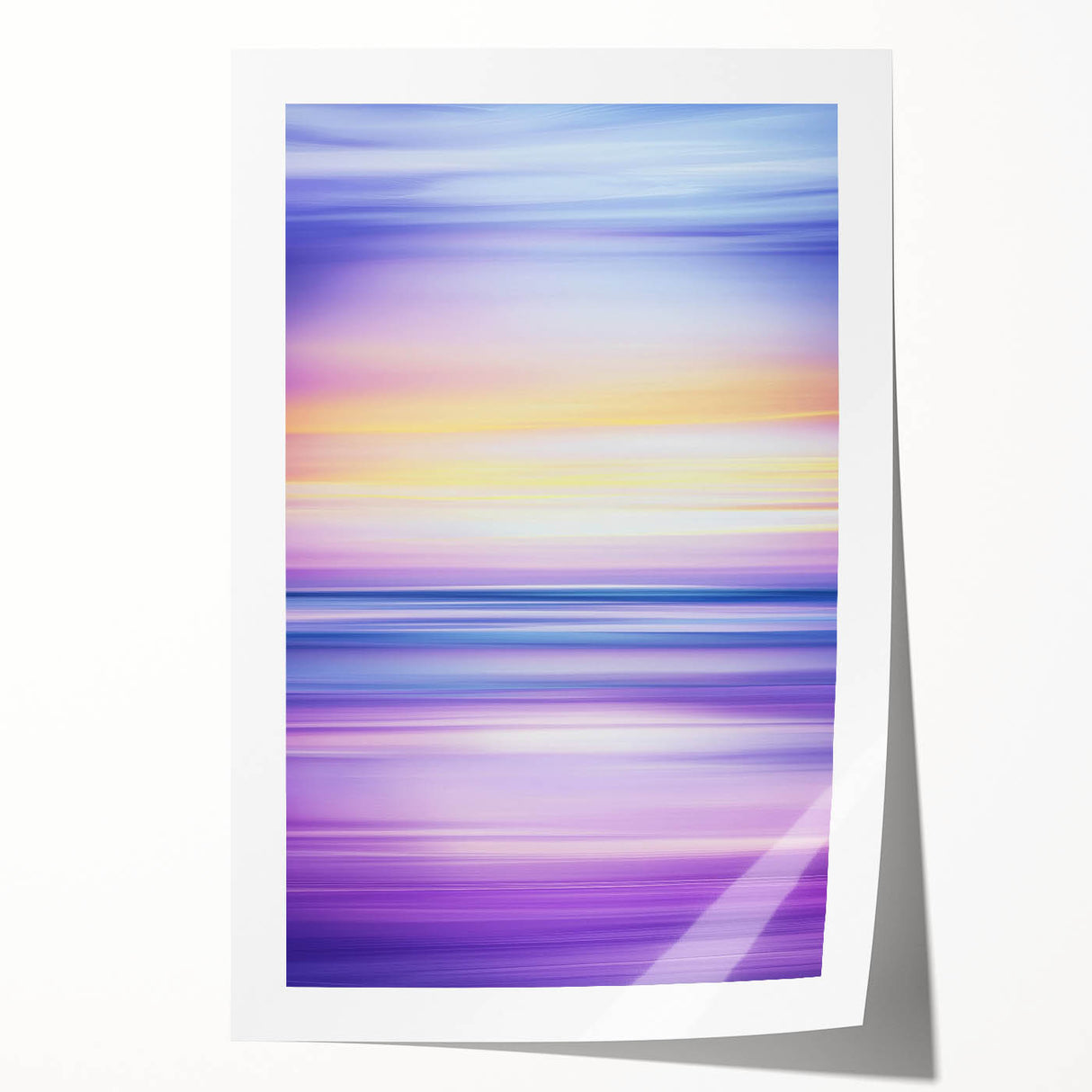 Abstract landscape print showcasing vibrant colors and flowing shapes, rolled and ready for display. Ideal for modern home decor, enhancing any room's aesthetic.