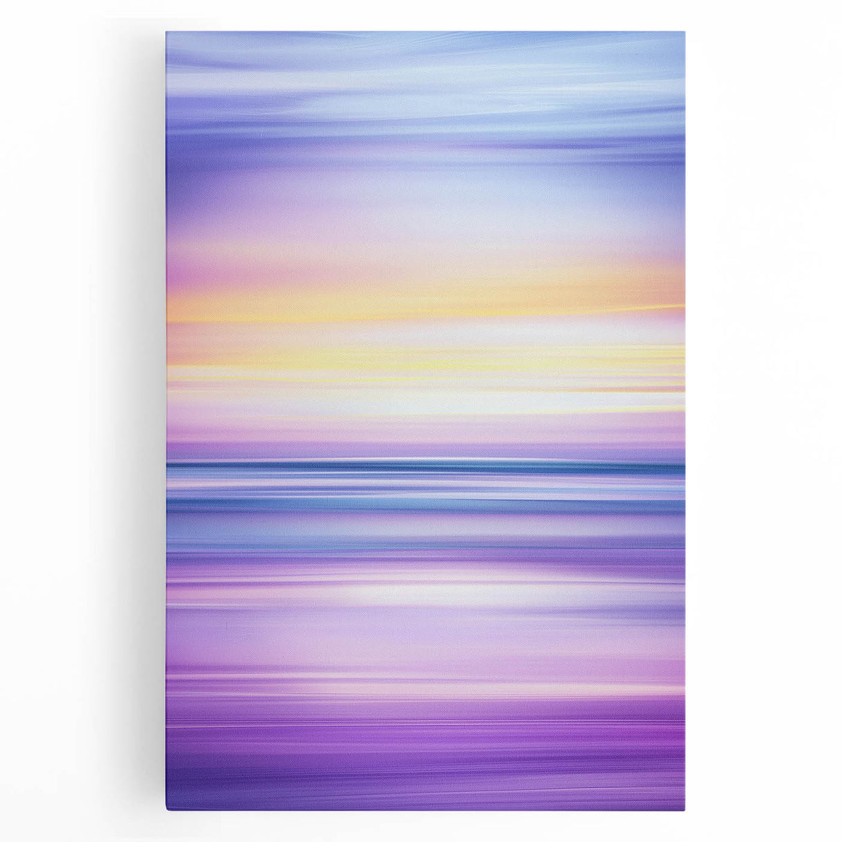 Abstract landscape stretched canvas artwork showcasing vibrant hues of blue, green, and yellow. Perfect for modern home decor, enhancing any living space with a serene natural view.