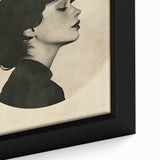 Close-up of framed abstract minimalist wall art on canvas, showcasing soft pastel colors and geometric shapes, perfect for modern home decor.