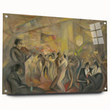 Abstract Paris Café Wall Art - Modern Warm Toned Social Scene Decor