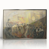 Abstract Paris Café Wall Art - Modern Warm Toned Social Scene Decor