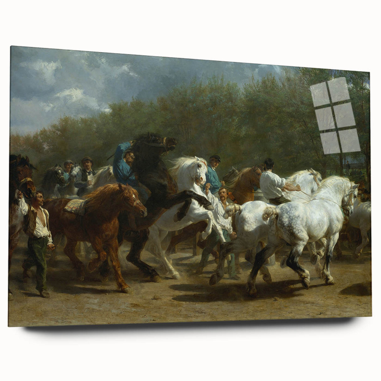 Realism Art Print - Paris Horse Market Scene, Dynamic Historical Painting
