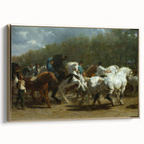 Realism Art Print - Paris Horse Market Scene, Dynamic Historical Painting