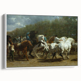 Realism Art Print - Paris Horse Market Scene, Dynamic Historical Painting