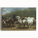 Realism Art Print - Paris Horse Market Scene, Dynamic Historical Painting