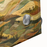 Large abstract wall art depicting autumnal trees in muted orange and brown on acrylic glass, suited for dining room ambiance.