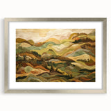Textured abstract art print in muted orange and brown tones, framed in silver, ideal for bedroom ambiance.