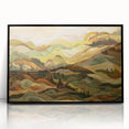 Large abstract wall art featuring mid-century modernist swirls in warm autumnal tones on a framed acrylic panel.