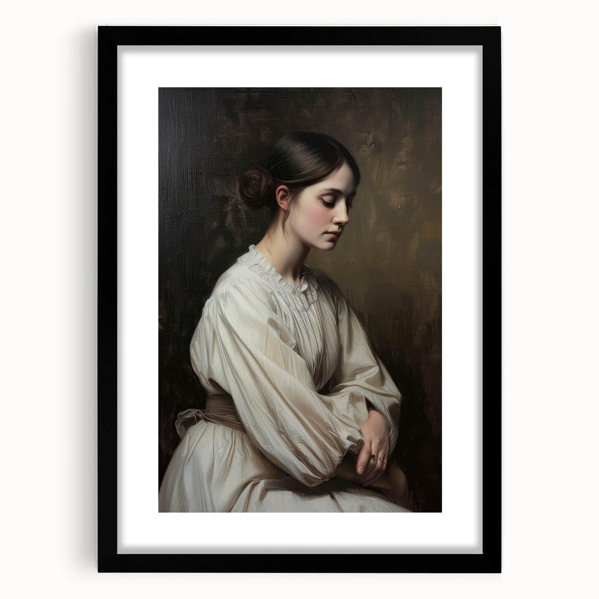 Abstract figurative frame with a black mat, showcasing an artistic design, perfect for modern decor, emphasizing bold colors and intricate lines.